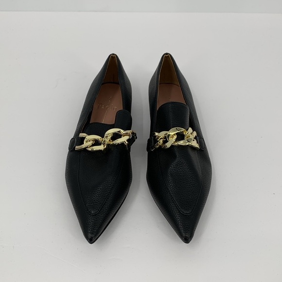 Linea Paolo Mabel pointed toe slip-on loafer black gold chain shoe preppy 4.5 - Picture 4 of 6
